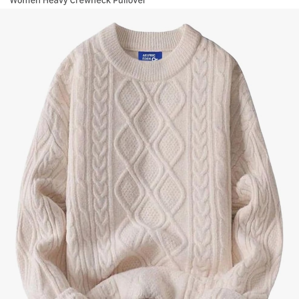 Aelfric Eden Ivory Cable Knit Crewneck Sweater
